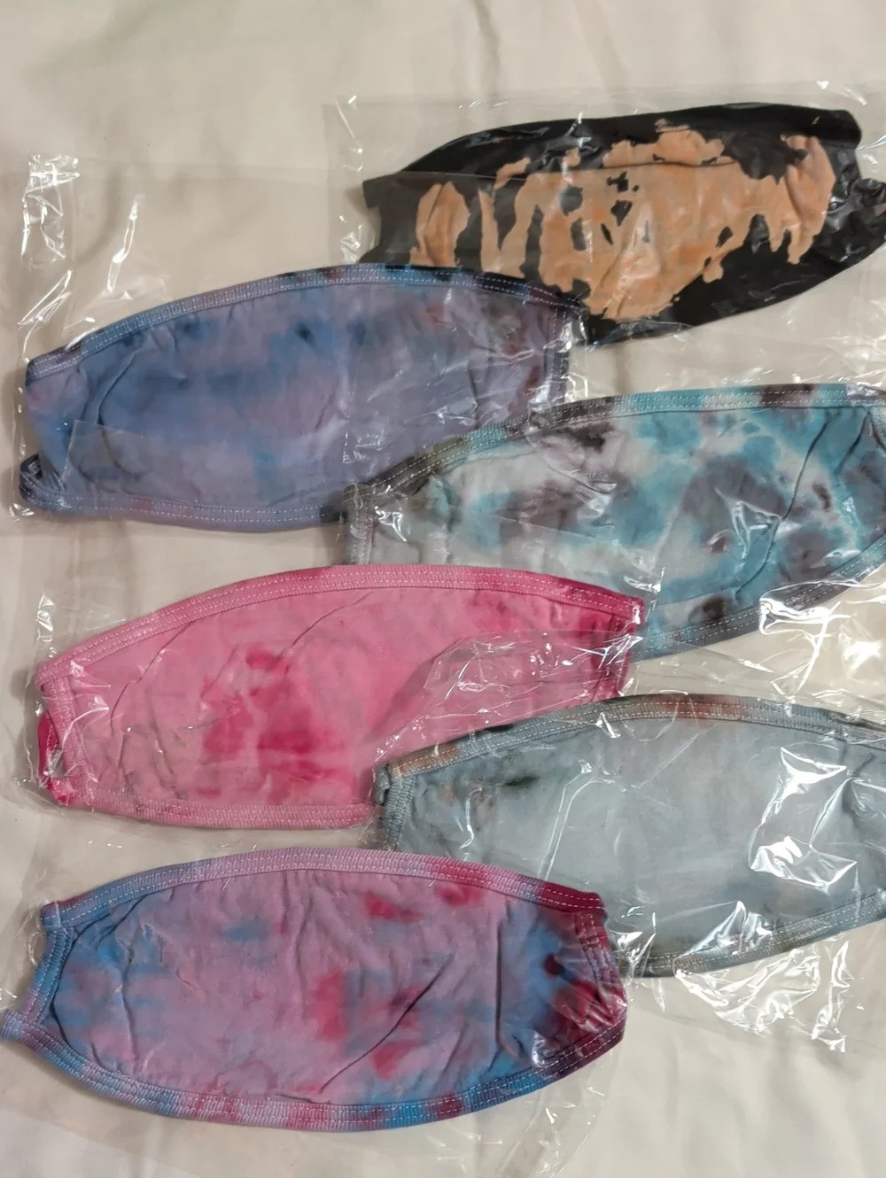 NWOT (017) Tultex Assortment Of 6 Cotton Hand Tie-dyed Face Masks/ Kids & Adults